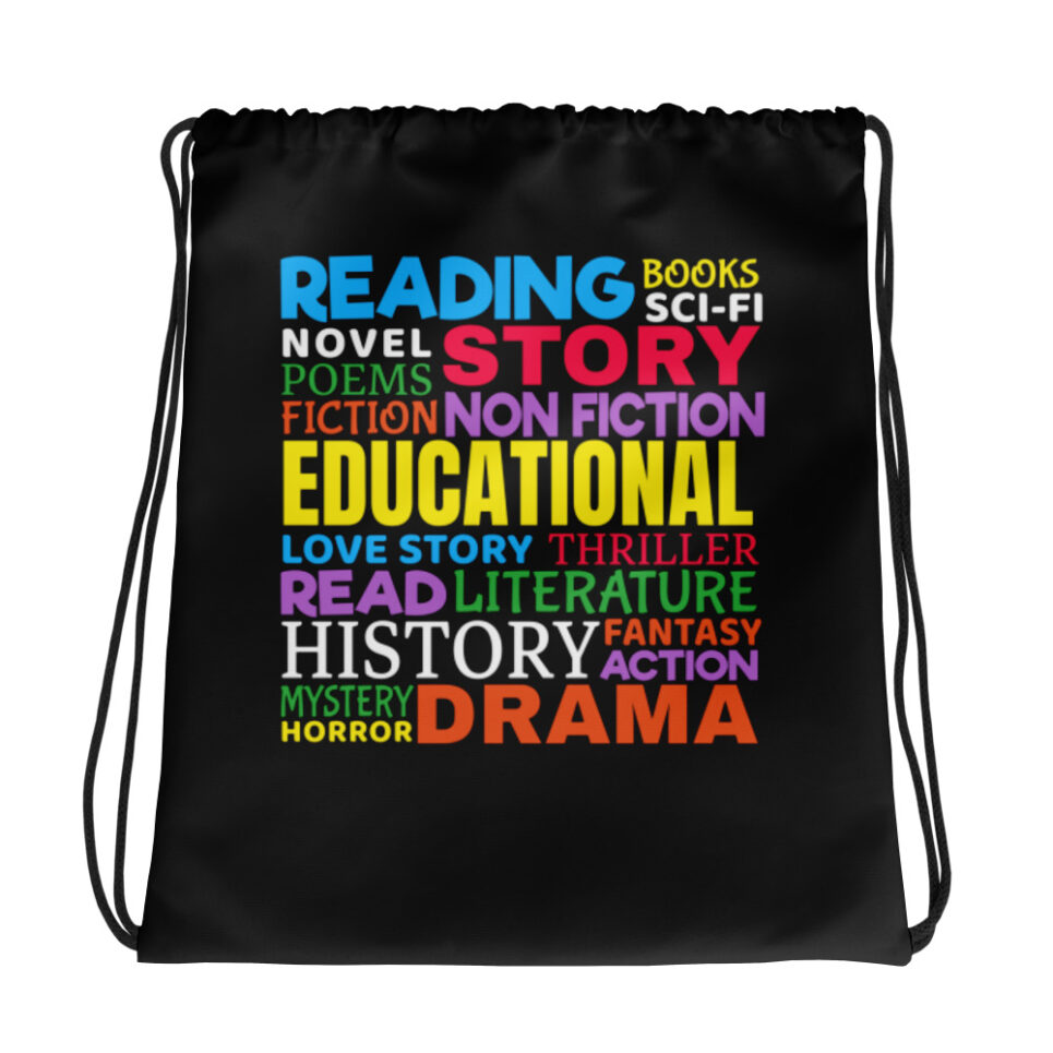 Reading Word Art Drawstring Backpack Bag