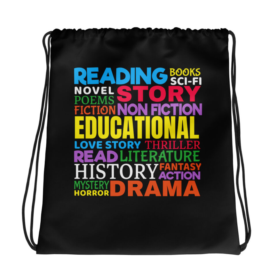 Reading Word Art Drawstring Bag