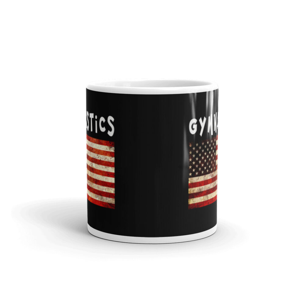 Gymnastics Grunge USA American Flag White glossy mug - Image 3