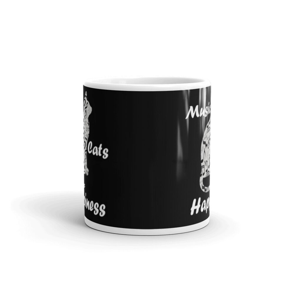 Music and Cats is Happiness Quote White glossy mug - Image 3