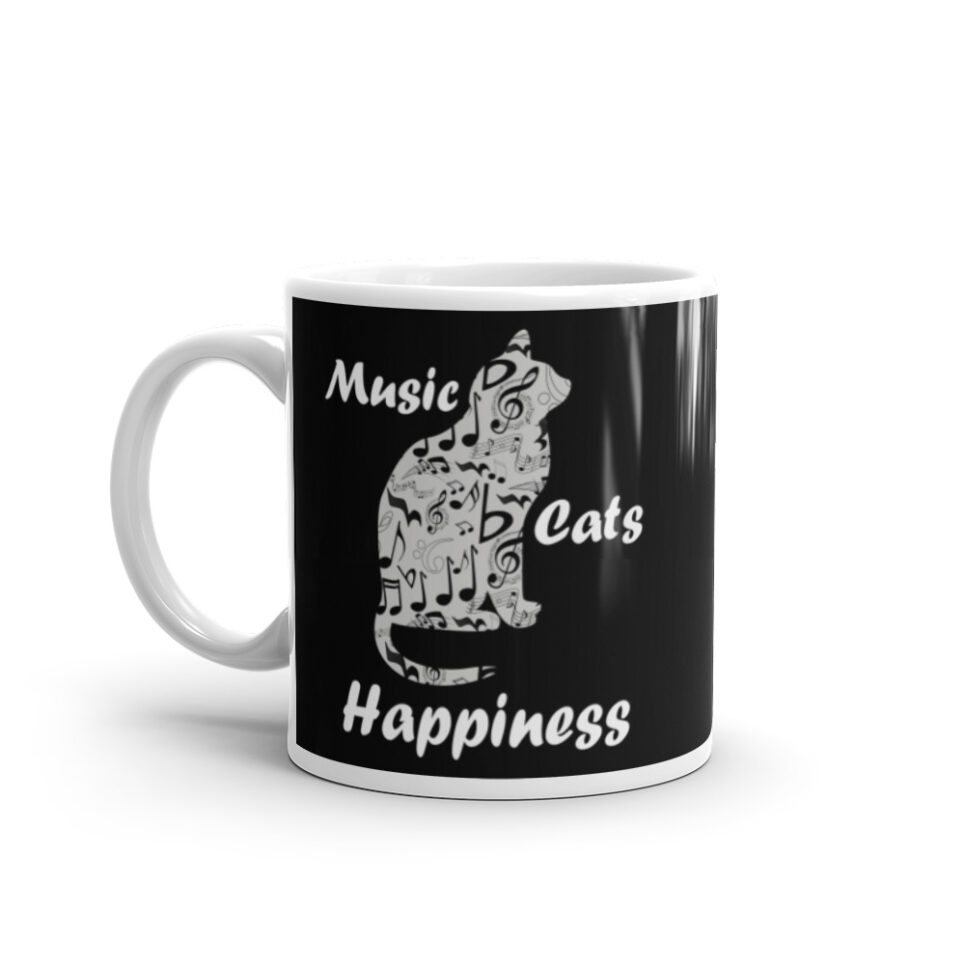 Music and Cats is Happiness Quote White glossy mug - Image 2