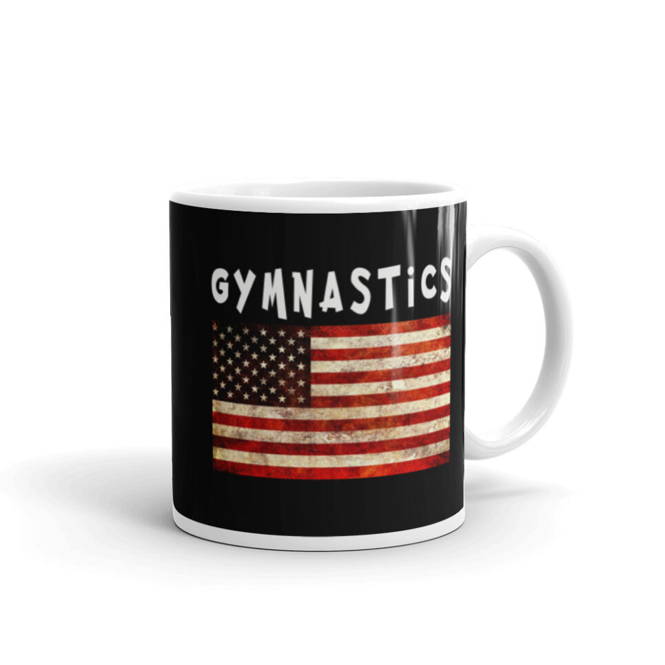 Gymnastics Grunge USA American Flag White glossy mug