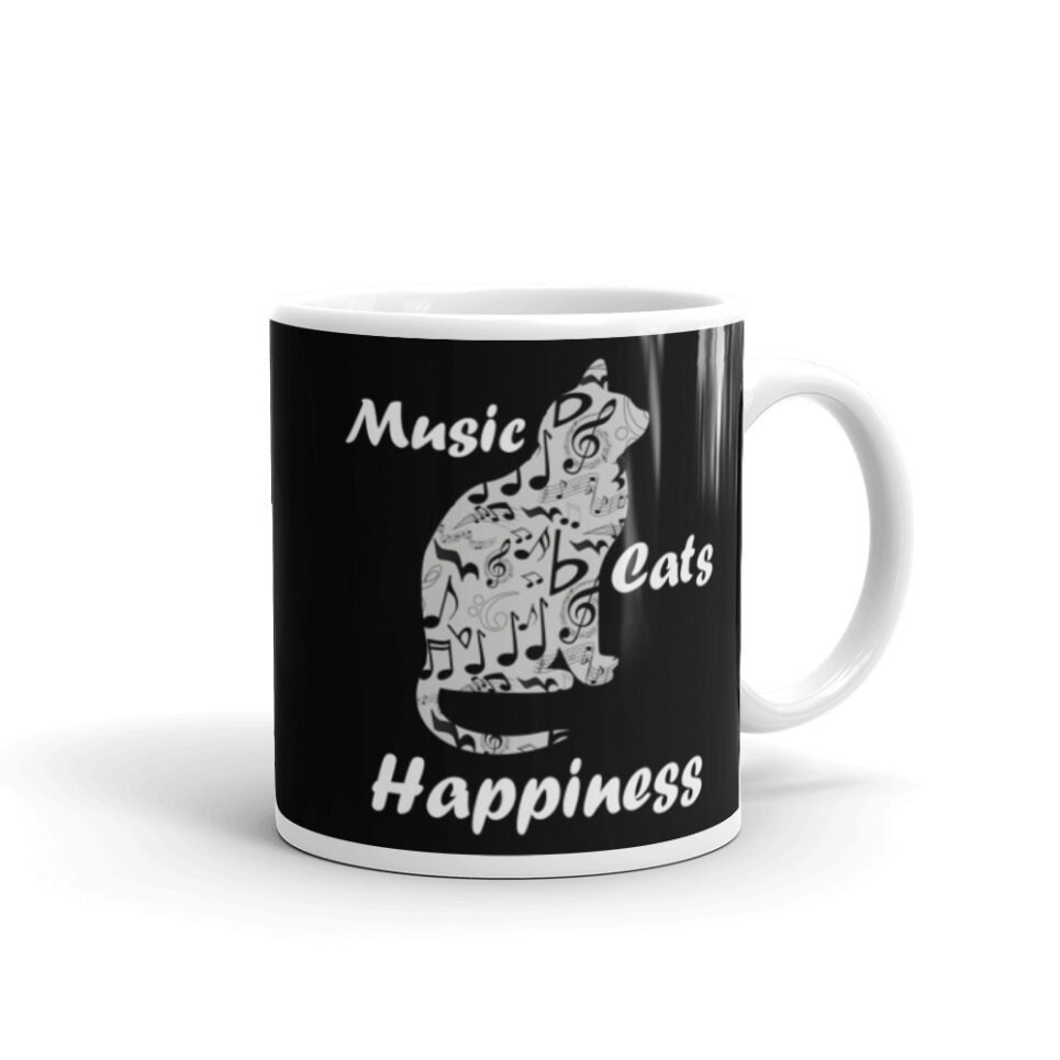 Music and Cats is Happiness Quote White glossy mug