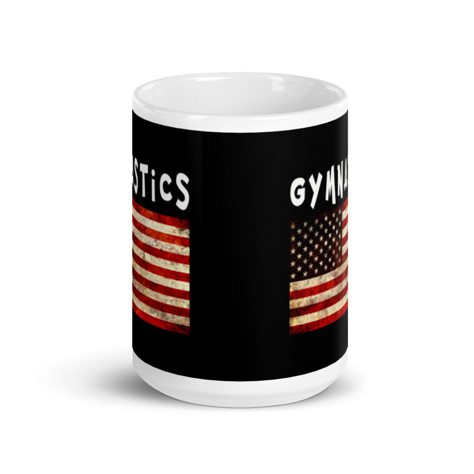 Gymnastics Grunge USA American Flag White glossy mug - Image 6