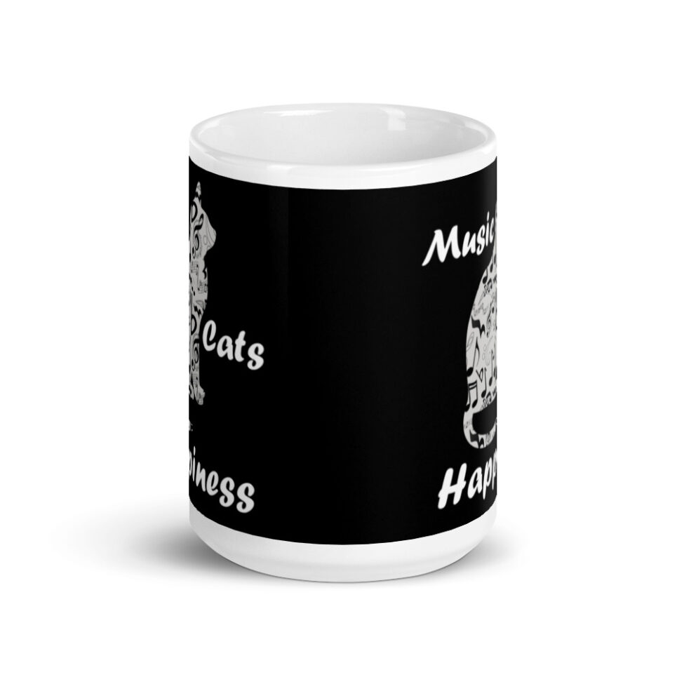 Music and Cats is Happiness Quote White glossy mug - Image 6