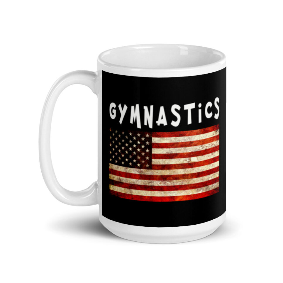 Gymnastics Grunge USA American Flag White glossy mug - Image 5