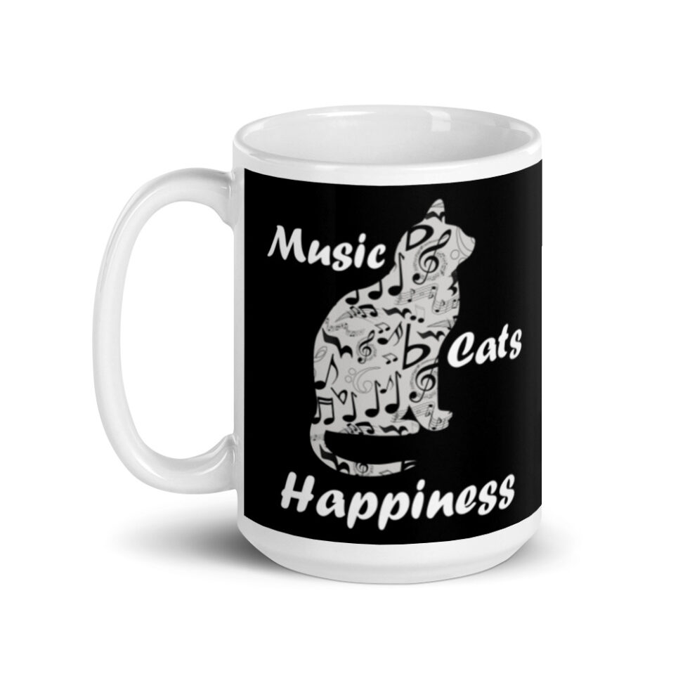 Music and Cats is Happiness Quote White glossy mug - Image 5