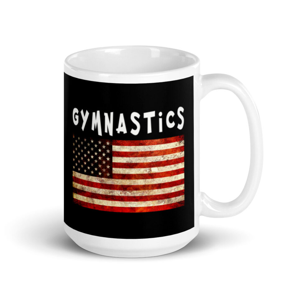 Gymnastics Grunge USA American Flag White glossy mug - Image 4