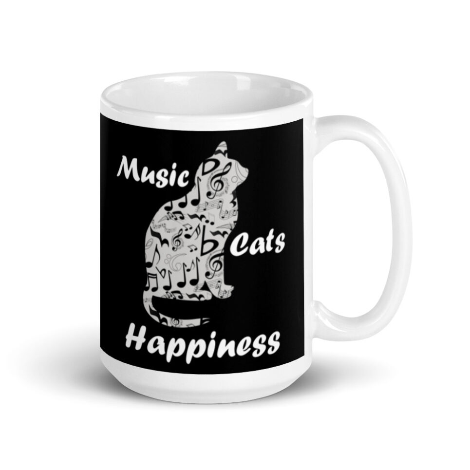 Music and Cats is Happiness Quote White glossy mug - Image 4